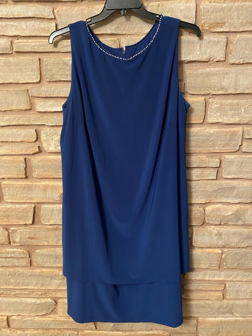 Alex Evening Navy Sleeveless Beaded Neckline Dress Size 20W